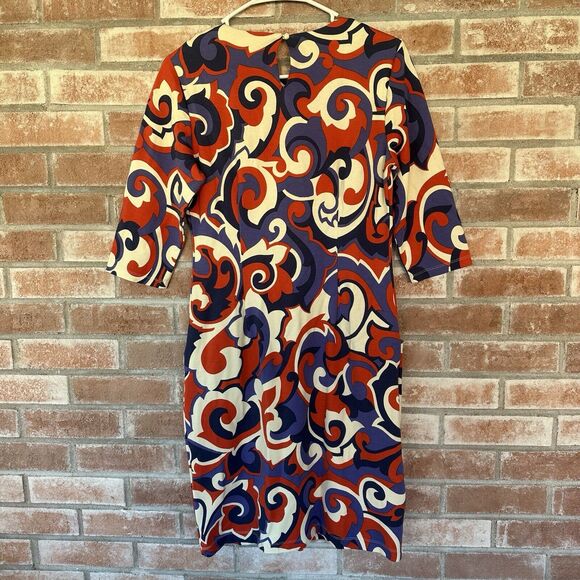 NWOT J. McLaughlin Abstract Print Midi Shift Dress Half Sleeve Pockets Small - Picture 7 of 9